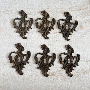 Antique Keeler Brass Co. Skeleton Keyhole Cover Plates Set of 6